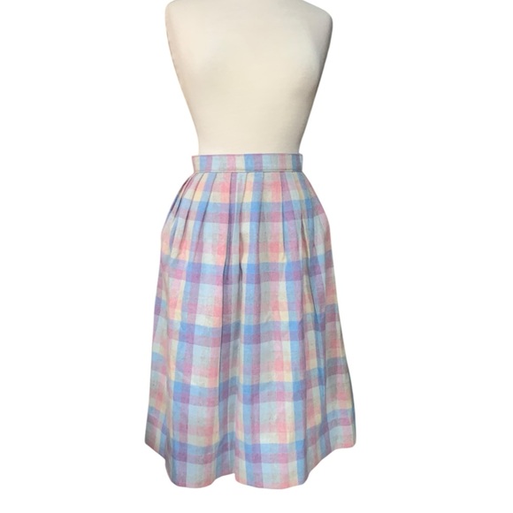 Vintage homemade pastel rainbow plaid midi skirt size 6 - Picture 1 of 6